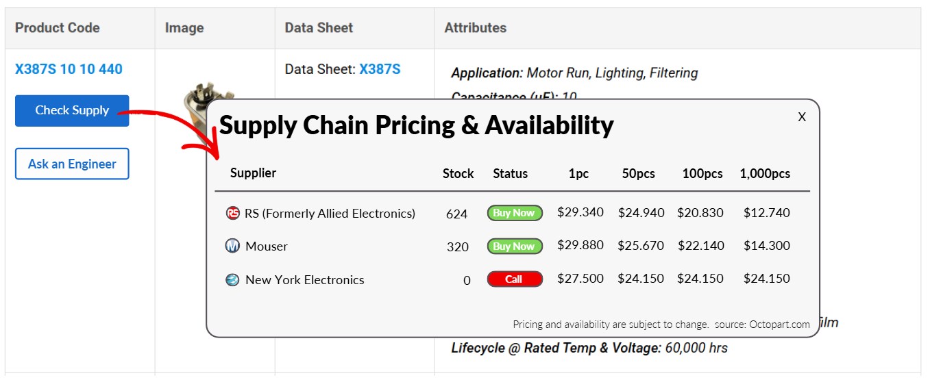 Manufacturer product page with real-time pricing